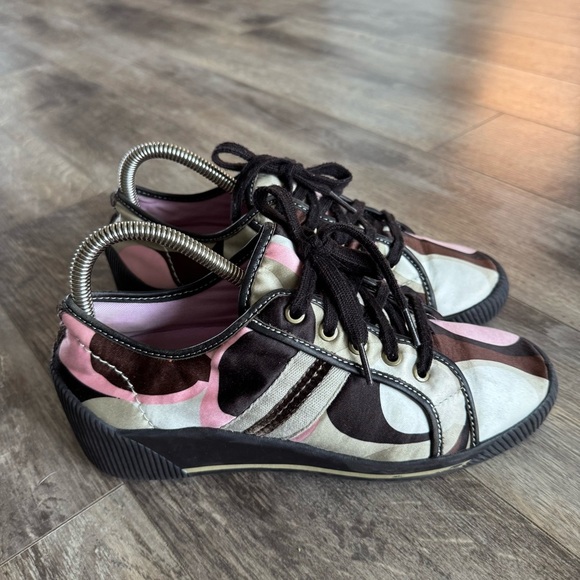 Coach Nia Wedge Sneakers with a silk patch logo in brown and pink tones - Y2K - Picture 2 of 12